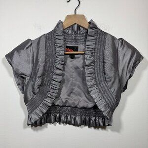 Forever 21 Y2K Metallic Ruffled Cropped Mini-Jacket Womens Small Going Out